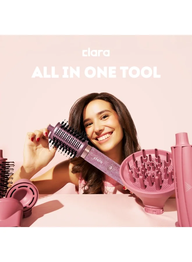 CLARA  Clara Multi Styler for All Hair Types 6-in-1 Styling Tool with Auto-Wrap Curlers, Blow Dryer, Round & Oval Brush ? 1500W Ionic Hair Styler for Frizz-Free Waves & Salon Blowouts (Diamond Candy) Diamond Candy for Women | Best Price UAE